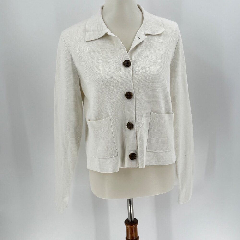 J.Crew Womens White Button-Up Cotton Cardigan Sweater M - Picture 1 of 9